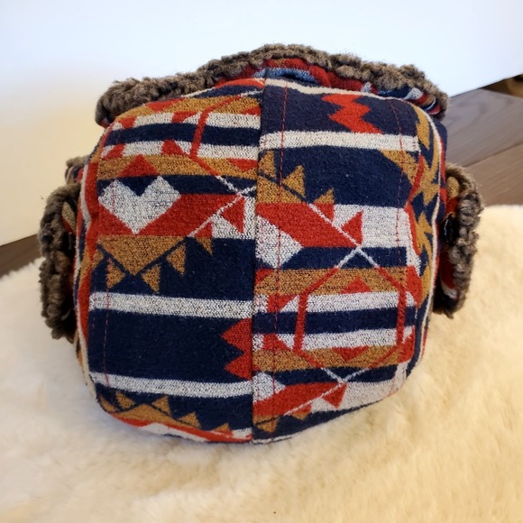 Swiss Tech Wool Blend Trapper Aztec Sherpa Hat Unisex Fur Snap Winter OSFM Cap - Picture 6 of 14